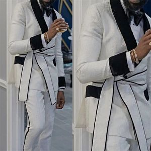 Men's Suits Blazers 2023 Costume Homme Jacquard Designs Men Suit With Belt Slim Fit 2 Piece Wedding Tuxedo Custom Made Prom Party 277g