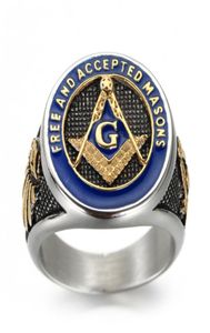 3st Fashion Mason Master Masonic Band Ring Men039S 316L rostfritt stål Sun och Moon Star Gold Silver Jewelry Gifts7359856