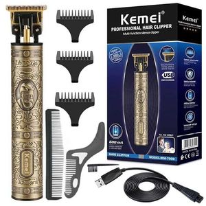 Electric Shavers Kemei 700d Zero Blade som beskriver laddningsbart hårtrimmer Professionella män Facial Electric Beard Styler Shaping Tool Neckles T240507