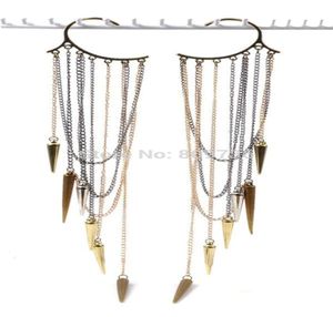 Ganze 6pcs coole Rock Punk Nieten Spike Long Quasten Ohrmanschette Wrap Kein durchdringender Ohrring Neue Unisex Schmuck 8981709