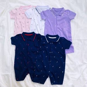 Designer baby rompers nyfödda polo jumpsuits pojke flicka barn sommar ren bomull rosa vita lila kläder 1-2 år gamla barnkläder 02ra#