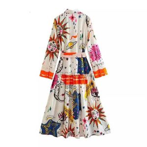 Casual Dresses Designer Dress 2024 New Women's Shirt Collar, Waistband, Printed Mid length Dress, Shirt Skirt Plus size Dresses