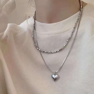 Designer Jewelry Pendant Necklaces Trendy New High End Spicy Girl Sweet Hip Hop Cool Love Titanium Steel Crushed Silver Double Layer Love Necklace For Women