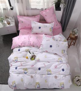 Sailor Moon Bed Covers Płaskie prześcieradła Zestawy pościeli anime różowe serce niebieskie tło dziewczęta dinozaur kołdra kołdra zestawu Home3540699