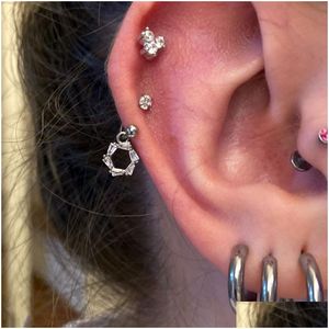 Stud 2024 Aço inoxidável Cristal mínimo CZ Estrelas Estrelas Estrear Brincho Mulheres Hoop Helix Tragus Cartilagem Conch Daith Piercing Jóias EA OTFQG