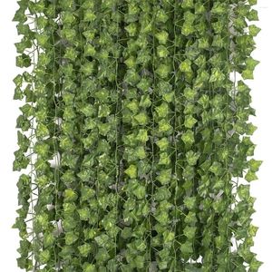 Decorative Flowers 5/12pcs Artificial Plant Green Ivy Leaf Garland Hanging Vine Outdoor Greenery Wall Decor DIY Fake Wreath Leaves Home