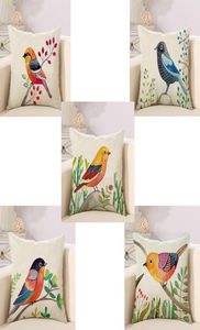 Ręczne malowanie ptaków Poduszki Pokrywa poduszki drzewa ptaków poduszka sofa kanapa rzut dekoracyjna lniana bawełniana skrzynia poduszka presen3604925