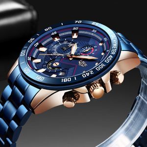 Klassiska blå män klockor Topp mode militär kronograf klocka för män automatiska datum sport armbandsur 212j