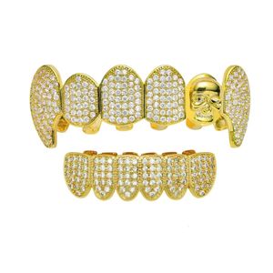 Hip Hop Eced Bling Zircon Schädel Kopfzähne Grill goldplattiert Körper Piercing Schmuck CZ Zahn 8/8 obere Bodenparty 240504