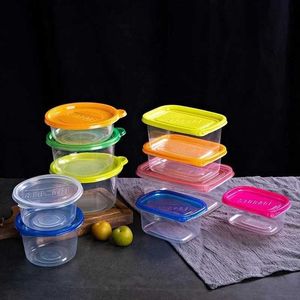 Engångs servis 5 bitar av matförpackning transparent och tjock engångscirkulär fyrkantig lunchlåda Plast Takeaway Fast Bowl Q240507