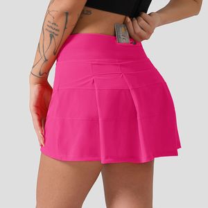 8207_Mid-Rise Skirt Pleated Tennis Skirt with Two Pocket Women Shorts Yoga Sports Short Skirts