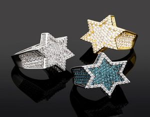 Men039s Fashion Copper Gold Color Plated Ring Exaggerate High Quality Iced Out CZ Stone Star Ring Jewelry8087949