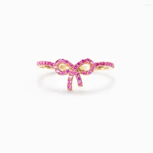 Cluster Rings Metal Bow Fashion Craft Pink Couple Ring Zircon Woman