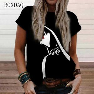 Kadın T-Shirt El Boyan Yüz Kadın Moda Tişörtleri Kısa SLVE 3D Baskı Strt Hip Hop bayanlar Saketler T Büyük Boyut Yaz Gündelik Tops Y240506