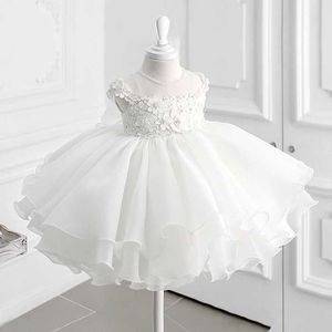 Christening dresses White pearl baby shower dress with stickers lace communion birthday party wedding for children Q2405071