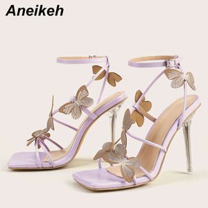 2024 sexy Crystal Butterfly Ankle Fiblle Cinghia alte tacchi sandali gladiatore da donna da donna piazza aperta