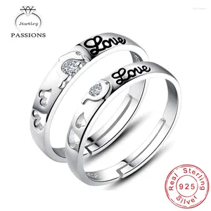 Clusterringe Großhandel Mode 925 Sterling Silber Zirkon Carving Lovers Set Set Setable Hollow Heart CZ Ring Frauenmänner Schmuck Geschenk