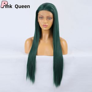 13*2.5 Lace front wig Long straight Green hair synthetic natural Hand crochet hairpiece cosplay girl wigs synthetic lace wig handimplantes hair wigs