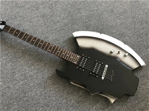 Guitar Factory Black Silver Powder 6string Specialhaped Guitar, brandeira de pau -rosa, hardware cromado, personalizável