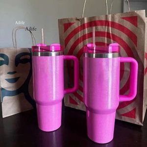 US-stock Spring Blue Black Chroma Winter Pink Cosmo Tumbler Quenching Co-Branded 40 Unzen Auto Wasserflasche mit Edelstahl-Tasse Griff Deckel und Strohbecher 0508