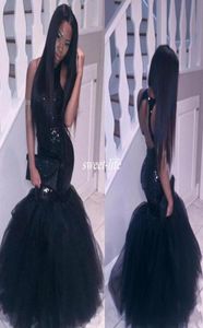 Sparkly Black Girls Mermaid African Prom Promes 2020 Halter Sece Seeceins Tulle Sexy Corset Formal Dress Дешевые вечеринки.