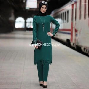 Ubranie etniczne Eleganckie dwa kawałki muzułmańskie topy spodnie szaty nabożeństwa garnitury Abaya sukienka szata tunika Jubah Dubai Ramadan zestawy