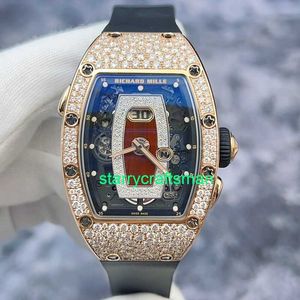 RM Luxury Watches Mechanical Watch Mills RM037 Snowflake Diamond Red Lip 18K Rose Gold Dation Display Display Automatic Women's Watch STMF