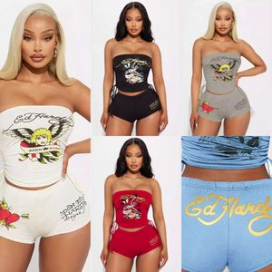 2024 Womens Crop Top Two Pieces Shorts Set Clothing Positioning Print Wrapped Chest Short Outfit