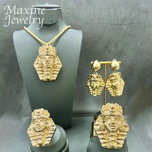 Orecchini di collana set rame Dubai 24k oro gioielli placcati in oro africano faccia umana ad anello braccialetta donna regali per matrimoni feste