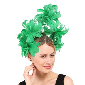 Decorazione Feather Flower Threndress Vintage Horse esagerata per capelli piccoli Cappello Verde Capelli IMITAZIONE CAPELLI PERBA