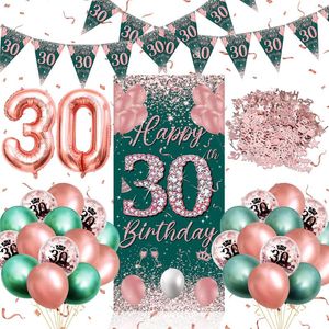 Decoração de festa 30th 40th 50th Birthday Decorations Men Women Balloon Rose Gold Green Banner Happy e Poster