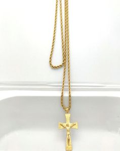 Иисус распятия Большой кулон 22K Слитное мелкое золото 18 -е Thai Baht G/F Ожерелье 800 мм веревочная цепь очаровательные ювелирные украшения хип -хоп8128717