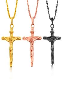 Naszyjnik Crucifix Złota/Różowe/Czarna Pistolet Kolor stali nierdzewnej dla mężczyzn Biżuteria Jezus kawałek złota łańcuchy dla mężczyzn3946067