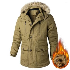 Hunting Jackets Mens Winter Thick Fleece Warm Parkas Coats Hooded Fur Collar Windproof Velvet Thermal Overcoats Large Size 7XL Male