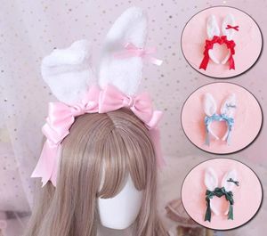 Moda tavşan kulakları kafa bandı y peluş uzun tavşan bandana saç bantları lolita cosplay kostüm anime saç bandı başlığı2808325