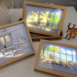 Tischlampen dekoratives LED Light Painting USB -Stecker Dimm Wand Kunstwerk Lampe Geschenk im Innen des Sonnenlichtfensters Holz po Nacht leuchtend