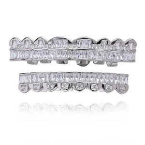 Hip hop hip hop bling baguette baguette zircone denti griglie per donne uomini piercing gioielli per piercing dente del rapper hollown 8 top 8 in basso 240504