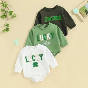 Rompers Baby Girl Boy Outfit Easter Outfit Short Luck Luck Letter Ramper Bambuini per bambini Pasqua H240508