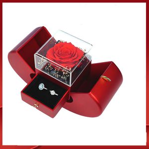 San Valentino, Natale, festa della mamma, scatola di gioielli di mela, box ad anello della proposta, collana, scatola da confezionamento regalo di compleanno, fiori di sapone doppia creativa aperta