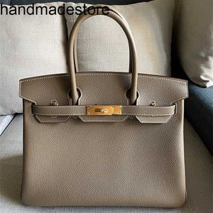 Platinum Heya Hand Bolsa costurada 30cm Lichchee Padrão top Togo bezerro de elefante cinza bolsa de couro artesanal de couro genuíno