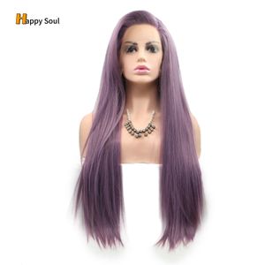 13X4 HD Transparent Lace Frontal Wig Women Purple Long Straight Eur Us Matte High Temperature Silk Chemical Fiber Lace Wig Cosplay Party