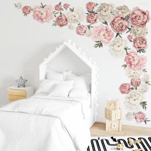 Adesivos cobrem 200 cm toda a parede inteira grande aquarela rosa branco peonial flor adesiva de parede de quarto decalques de parede de arte decoração de casa mural vinil