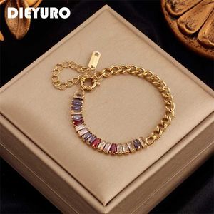Łańcuch Dieyuro 316L Stal nierdzewna Kolorowa kwadratowa krystaliczna bransoletka odpowiednia dla kobiet luksusowe projektanci moda dziewczęta biżuteria