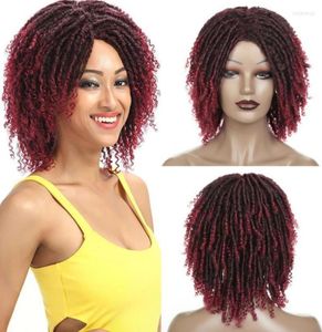 Sentetik peruklar dreadlock peruk kısa afro kıvırcık yumuşak sahte 3LOCS tığ işi ombre sarışın kadınlar için
