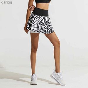 Kjolar sommar kvinnlig tennisträning sportskortar zebra tryckt kvinnor bär hög midje fitness korta kjolar med zip pocket y240508