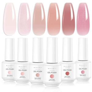 Nagelgel makartt polsk naturlig naken gelé rosa mjölkvit röd glitter 6 st sommar 8 ml blöt av uv led q240507