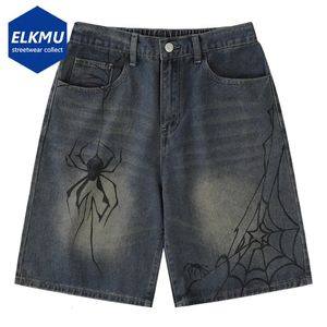 Y2K Blue Denim Shorts Spider Babeb wydrukowano Summer Loose Casual Donss Shorts Fashion Harajuku Hip Hop Streetwear For Men 240507