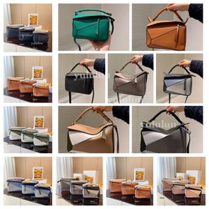 Tasarımcı Çanta Orijinal Deri Çanta Omuz Kovası Kadın Çantalar Bulmaca Debriyaj Totes Crossbody Geometri Kare Kontrast Renk Patchwork