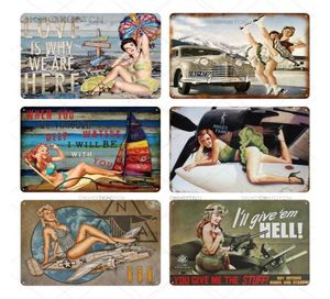 2021 Винтажный пин -пин -up Girl Planque Vintage Metal Tin Sign Sexy Lady Decorative Plates Poster для бара кафе Home Decer Iron PA3350285