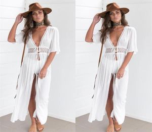 Bikini Cover Solid Hollow Beach Skirt Summer Chiffon Swimsuit Women Long Sleeve Swimsuit Cover Sexy Swimsuit Top4830060